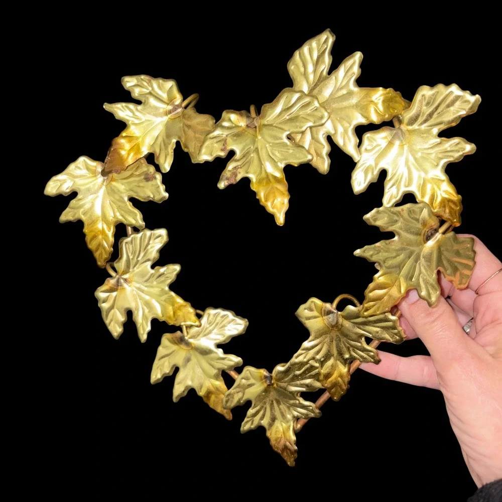 Vtg Homco Brass Ivy Leaf Heart Wreath Wall Plaque Hanging